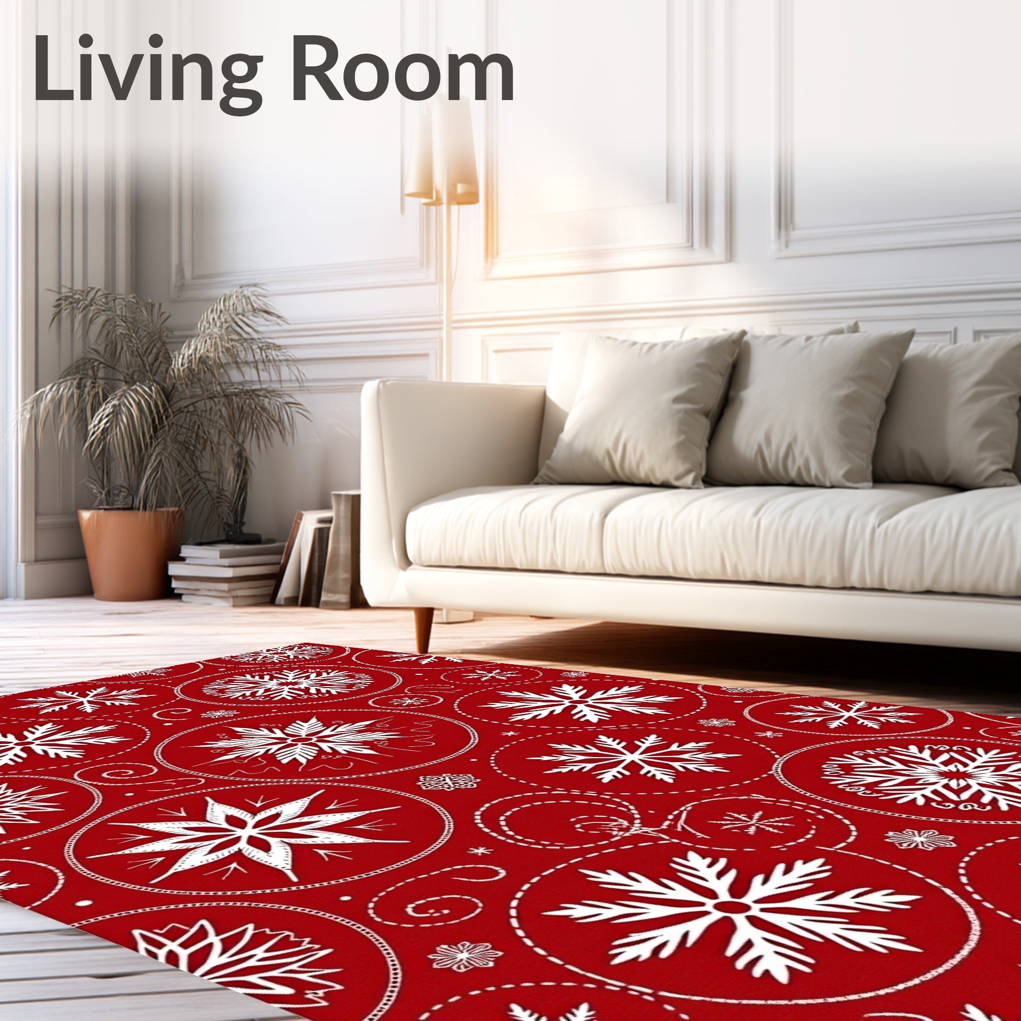 Crimson Snowflakes Within Circles Rug