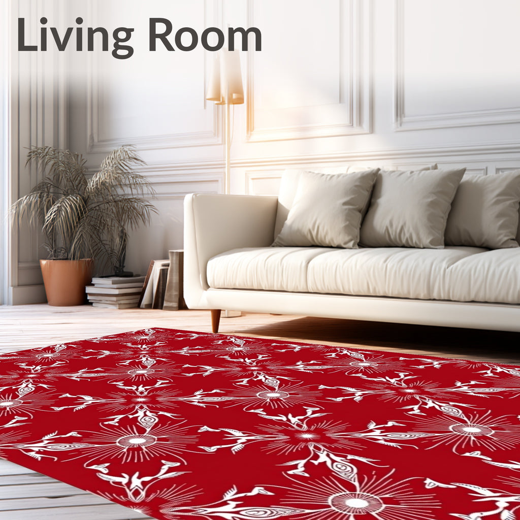 Crimson White Sunburst Medallion Rug
