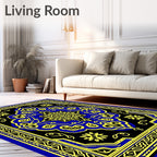 Vibrant Blue Yellow Intricate Medallion Rug