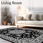 Black White Floral Mandala Border Rug