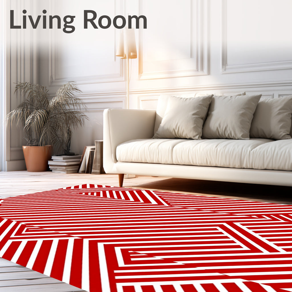 Bold Red Abstract Geometric Stripes Rug