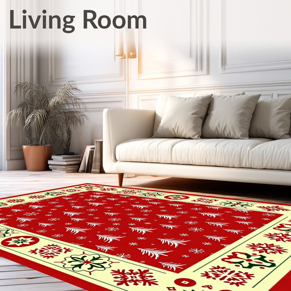 Red White Evergreen Border Medallion Rug