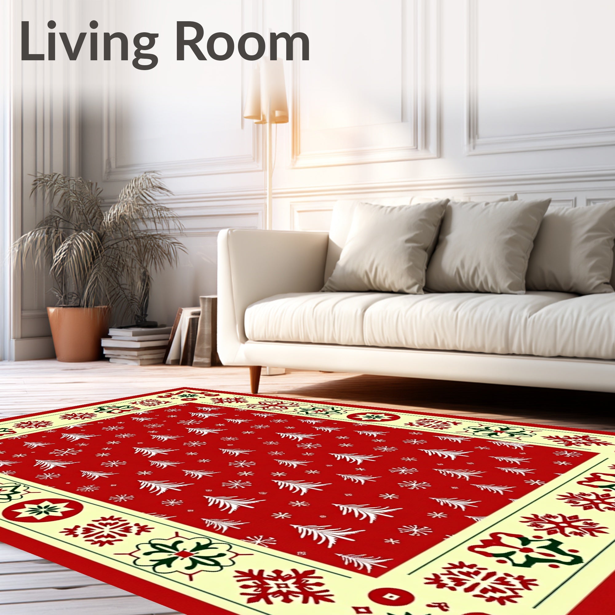 Red White Evergreen Border Medallion Rug