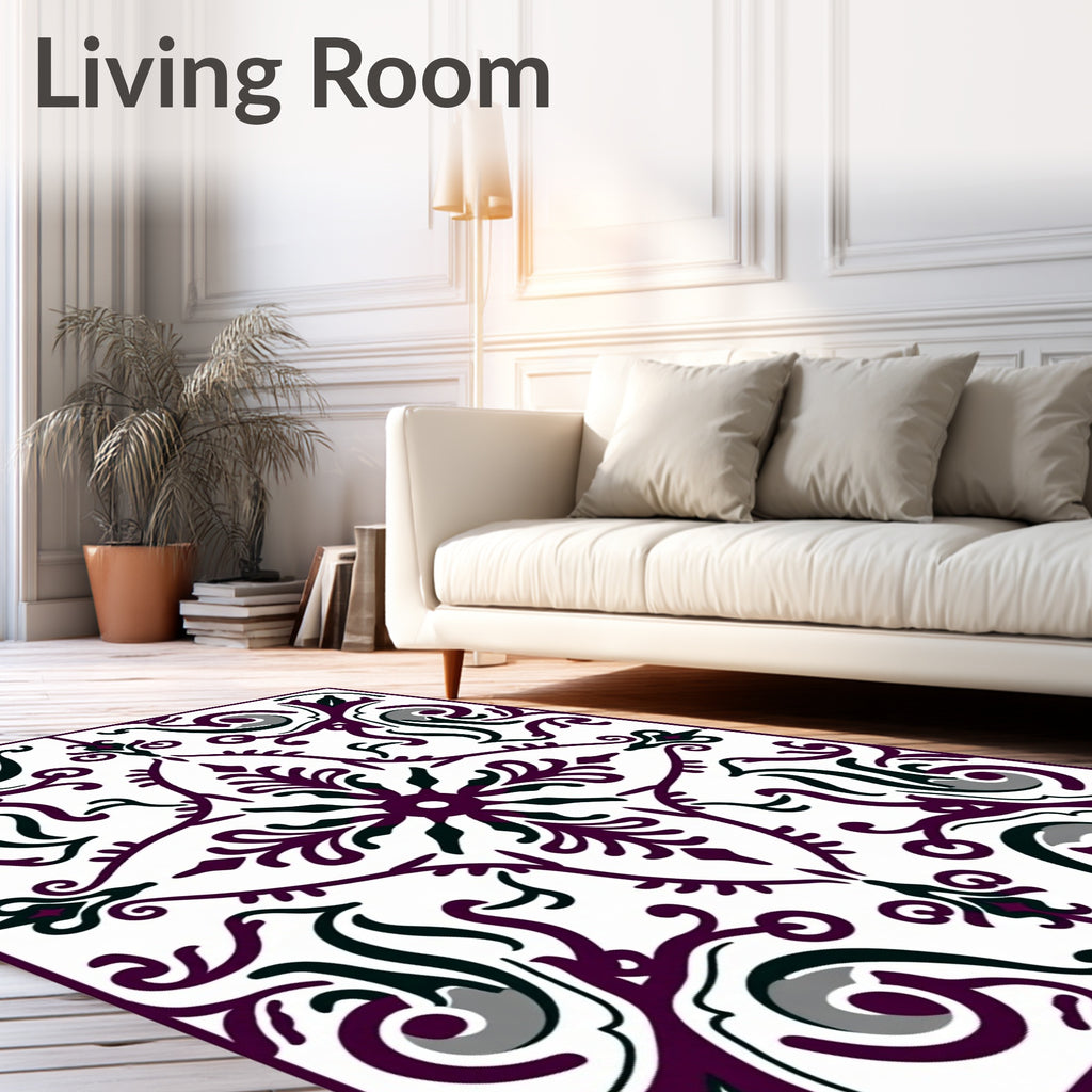 Deep Plum Victorian Floral Scroll Rug