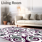 Deep Plum Victorian Floral Scroll Rug