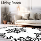 Black and White Scrollwork Medallion Rug
