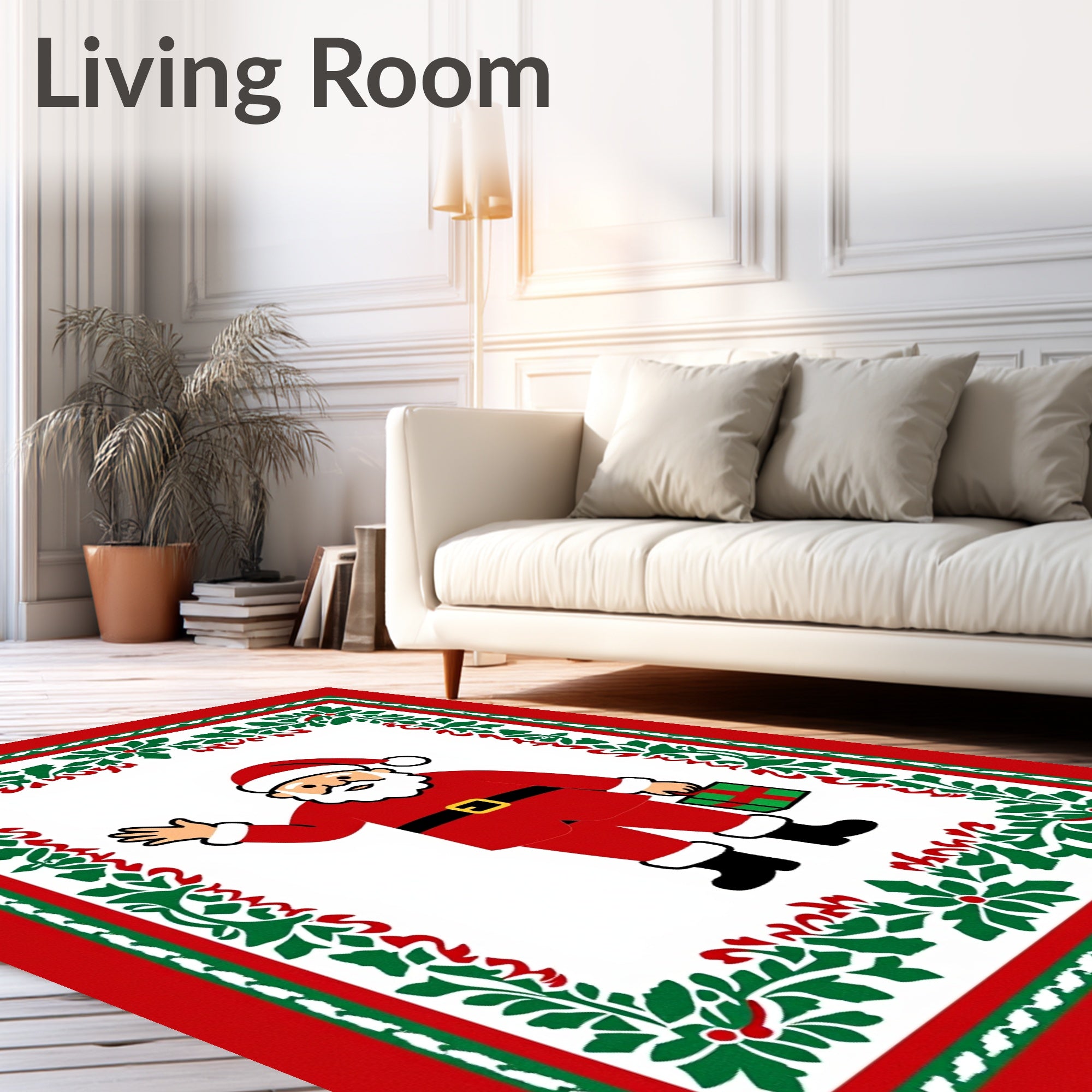 Festive Santa Claus Holly Border Rug