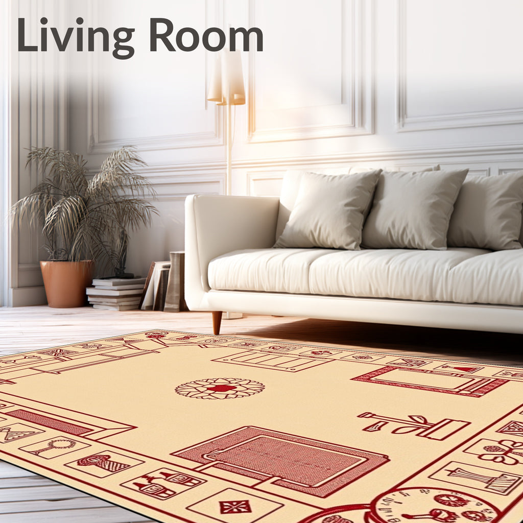 Crimson Floral Geometric Border Rug