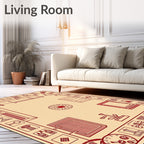 Crimson Floral Geometric Border Rug