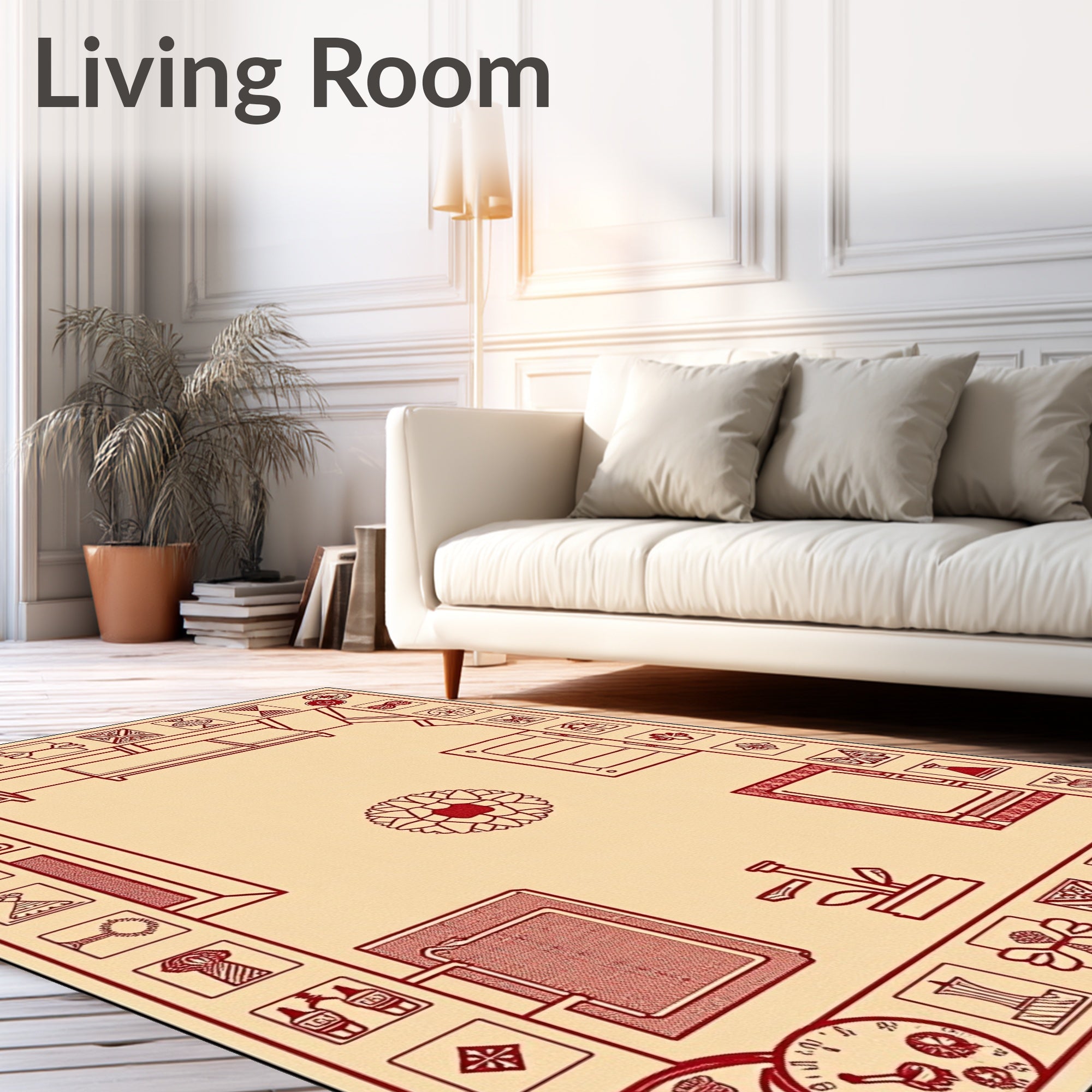 Crimson Floral Geometric Border Rug