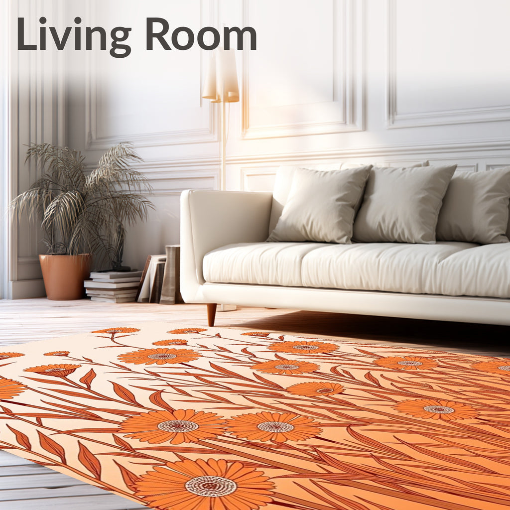 Orange Daisy Meadow Field Rug