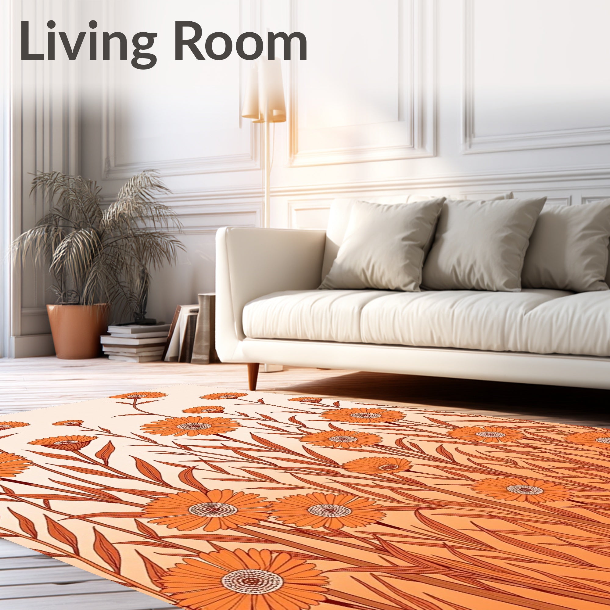 Orange Daisy Meadow Field Rug
