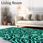 Aqua Black Organic Swirl Medallion Rug