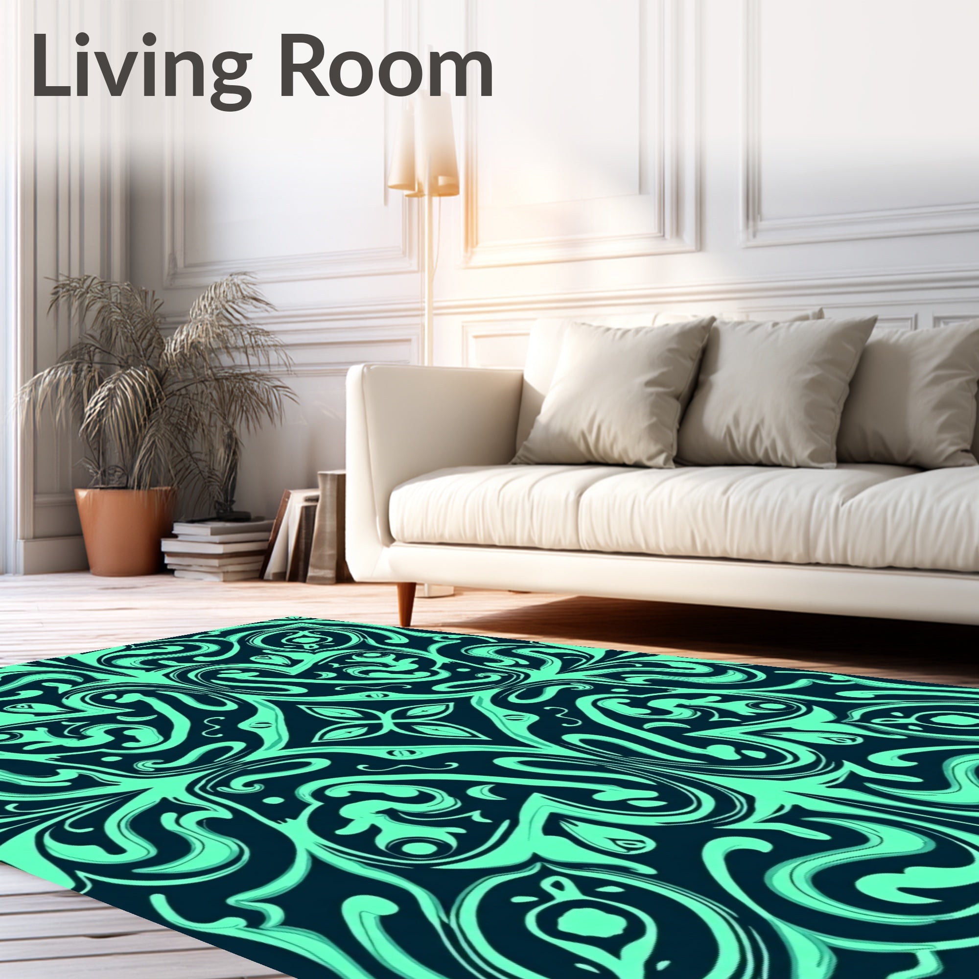Aqua Black Organic Swirl Medallion Rug