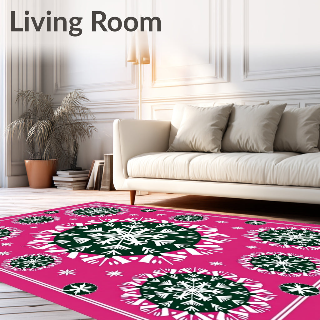 Pink Snowflakes Mandala Rug