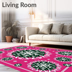 Pink Snowflakes Mandala Rug
