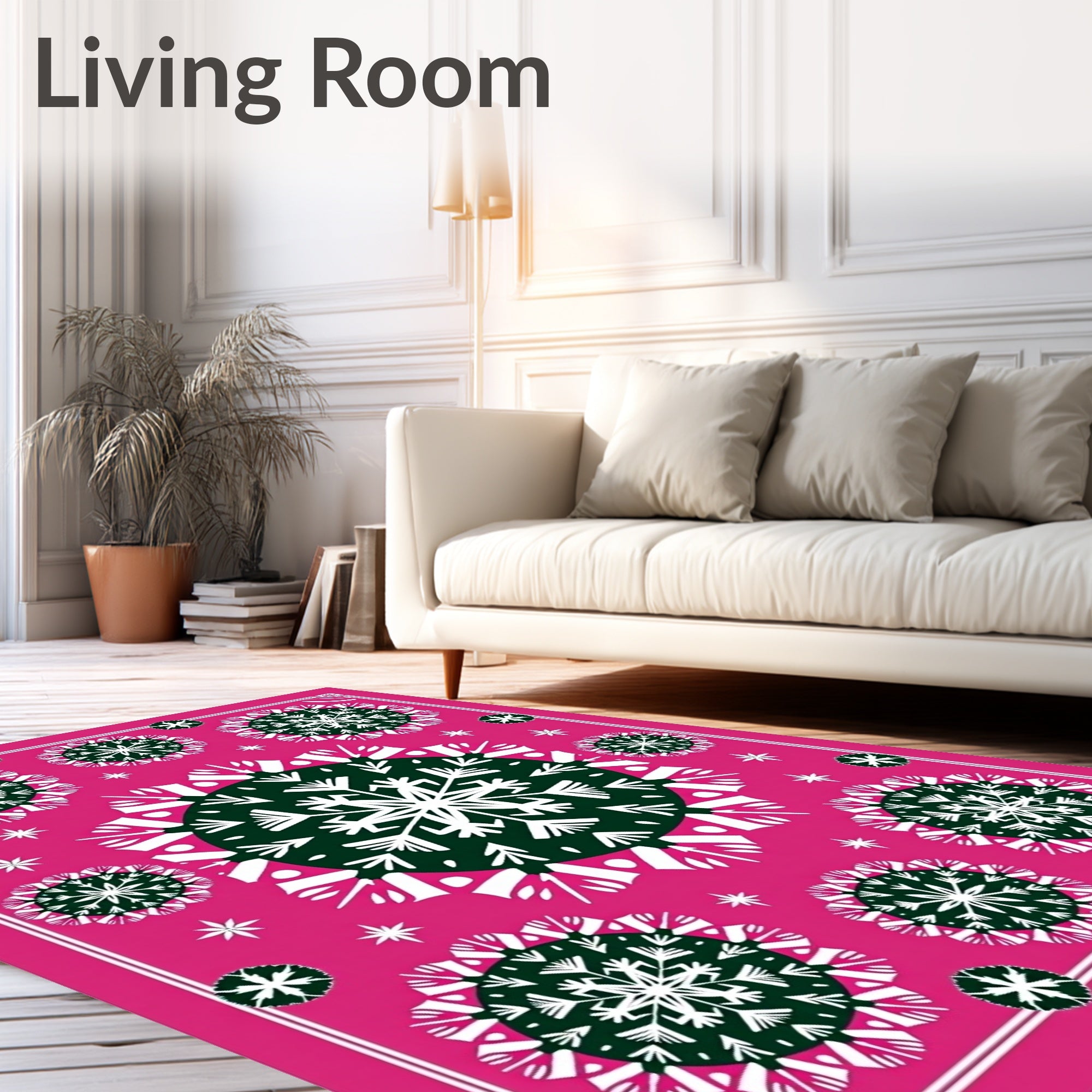 Pink Snowflakes Mandala Rug