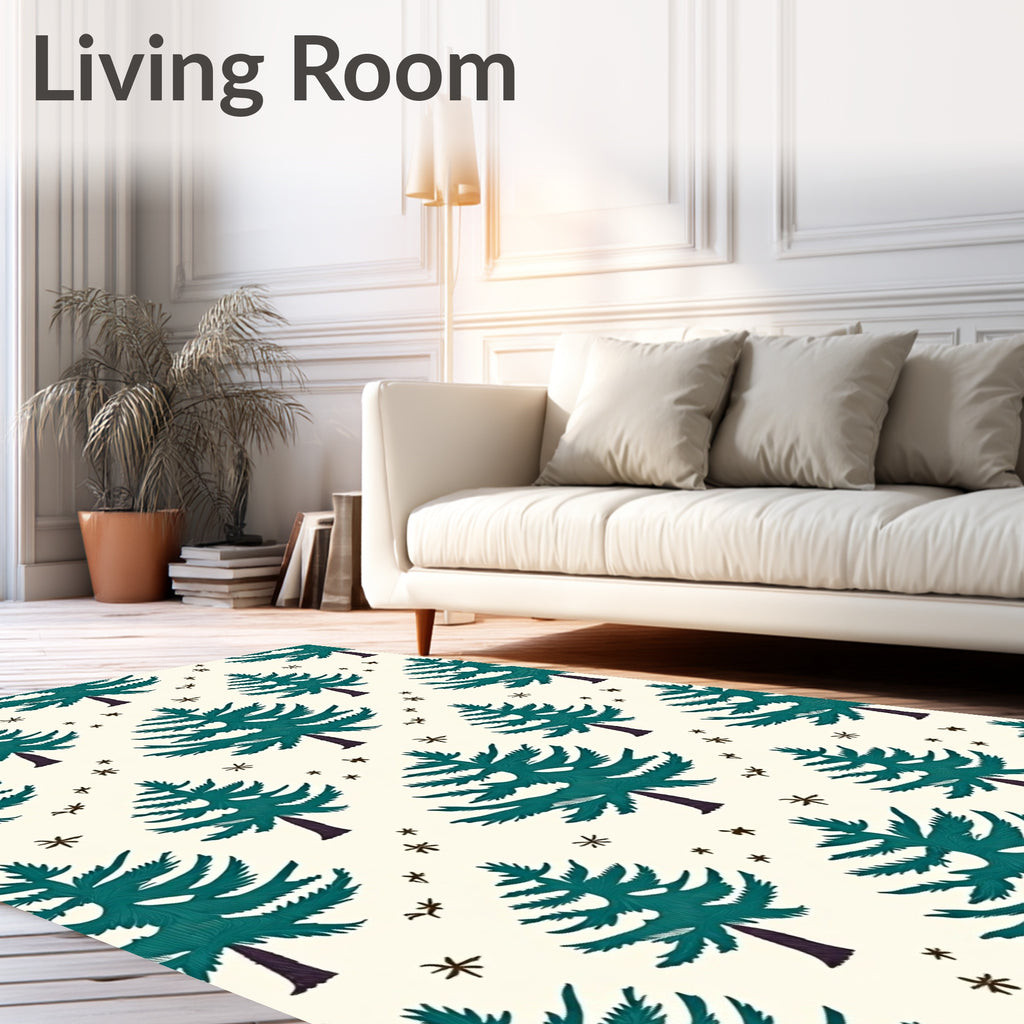 Teal Evergreen Forest Winter Stars Rug