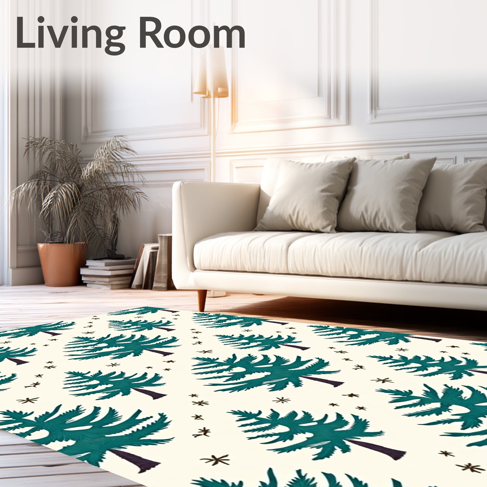 Teal Evergreen Forest Winter Stars Rug