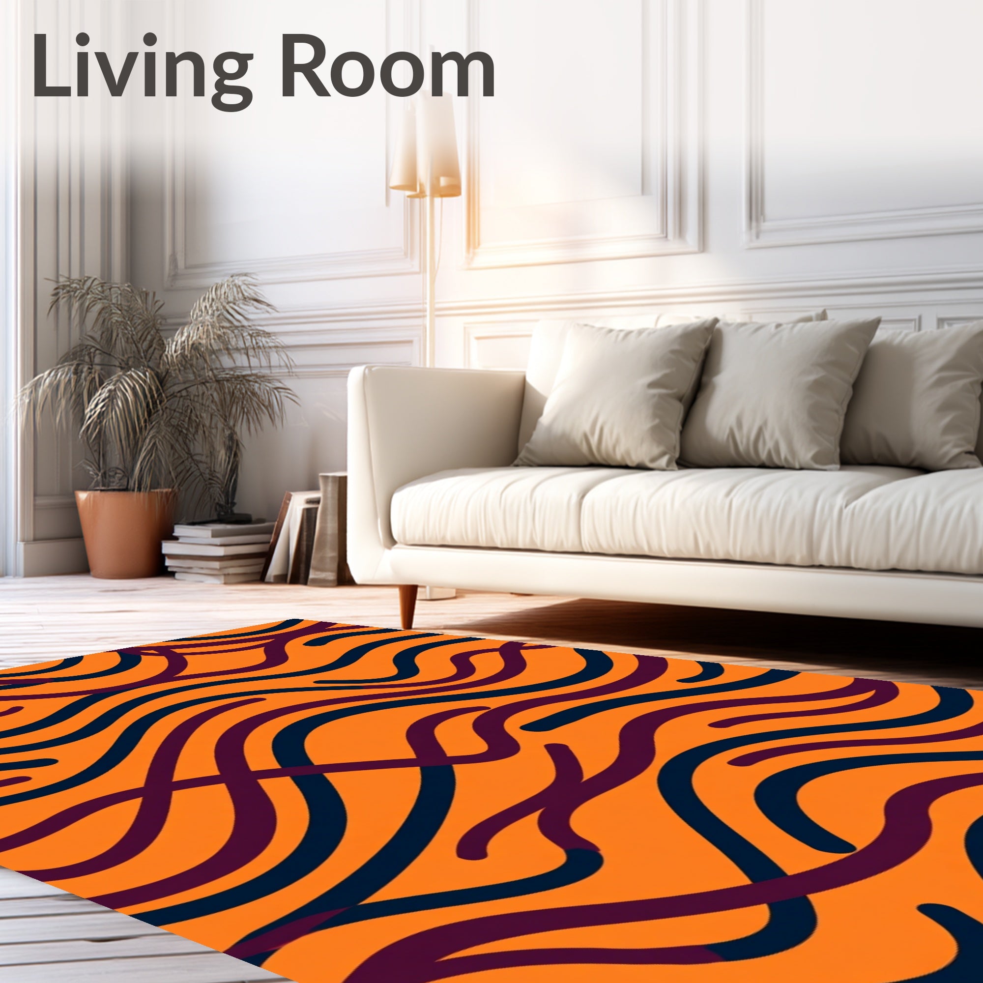 Bold Orange Indigo Wavy Lines Rug