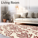 Deep Red Botanical Vine Scroll Rug