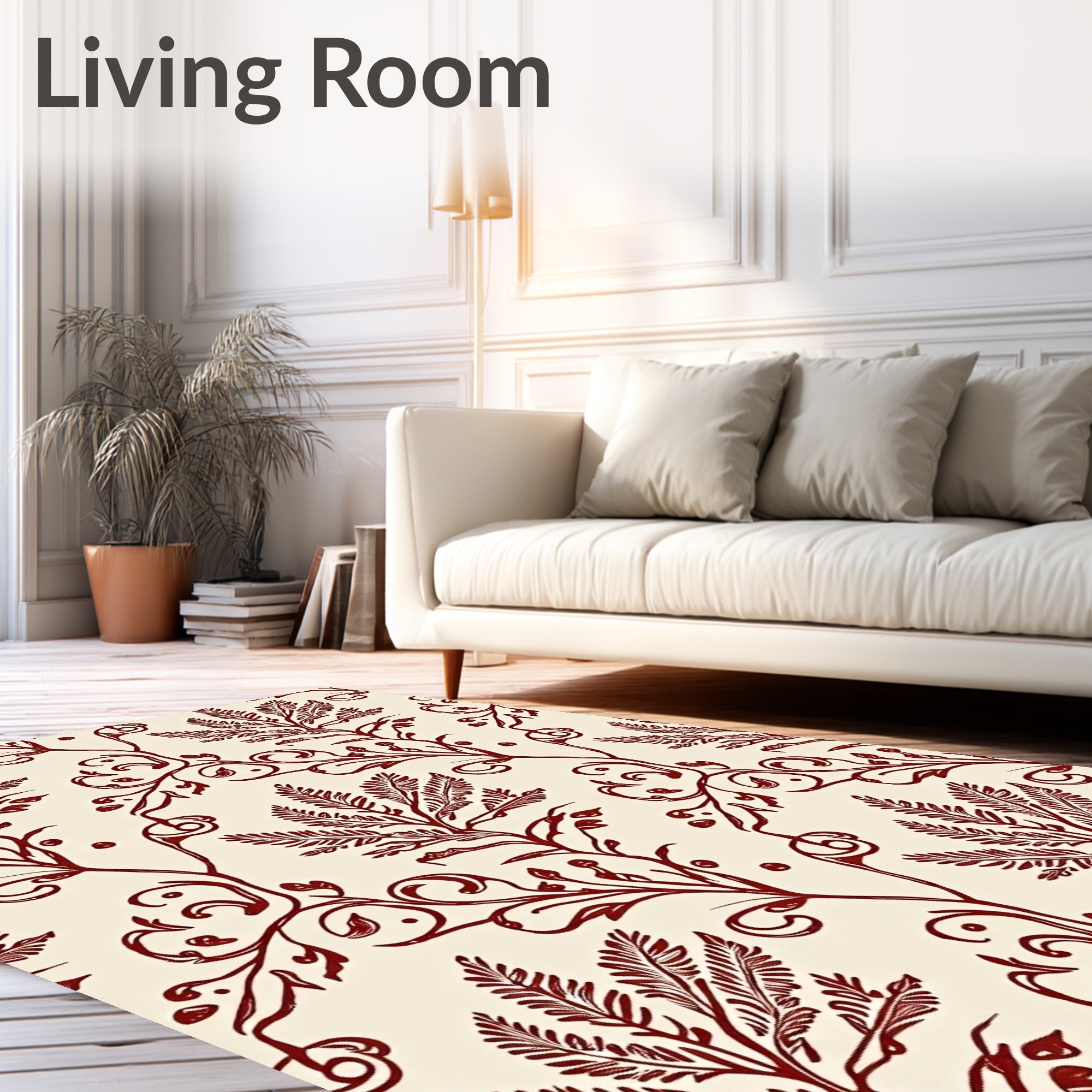 Deep Red Botanical Vine Scroll Rug