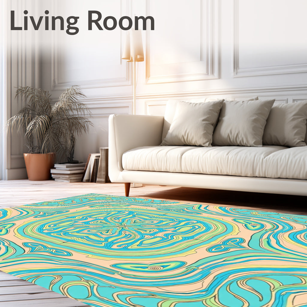 Azure Sea Swirl Mandala Rug