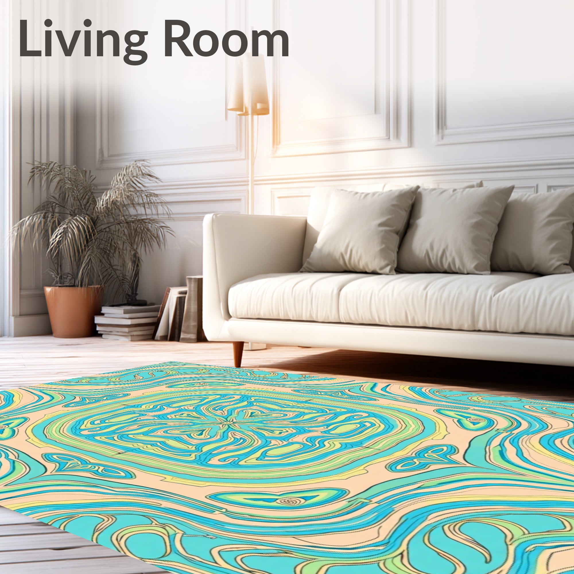 Azure Sea Swirl Mandala Rug