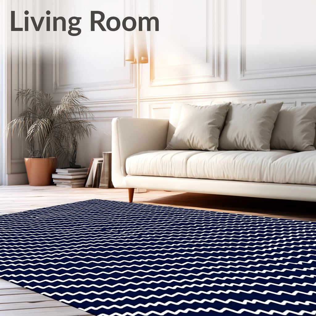 Navy White Jagged Stripe Arrangement Rug
