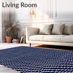 Navy White Jagged Stripe Arrangement Rug
