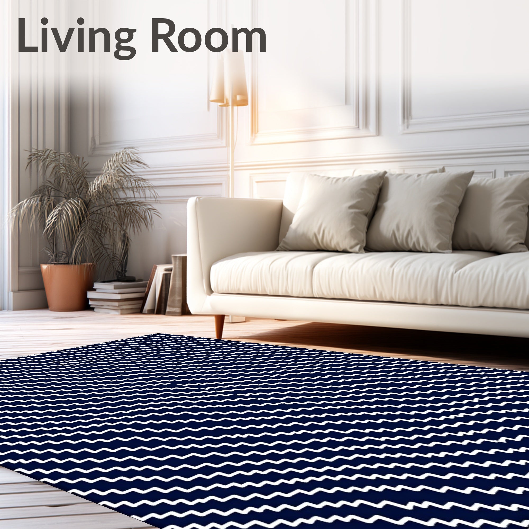 Navy White Jagged Stripe Arrangement Rug