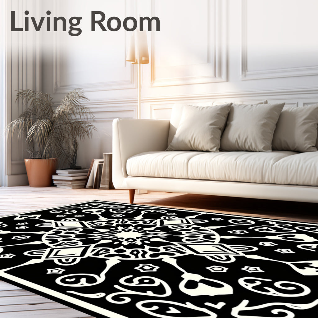 Monochrome Radial Blossom Diamond Rug