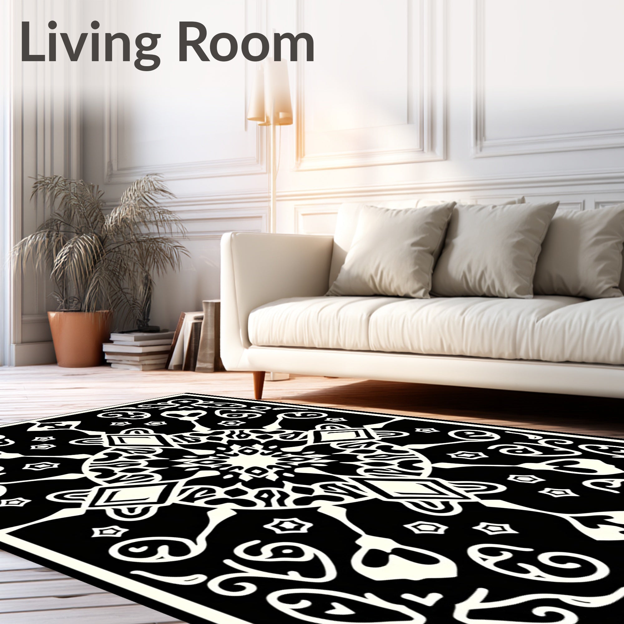 Monochrome Radial Blossom Diamond Rug