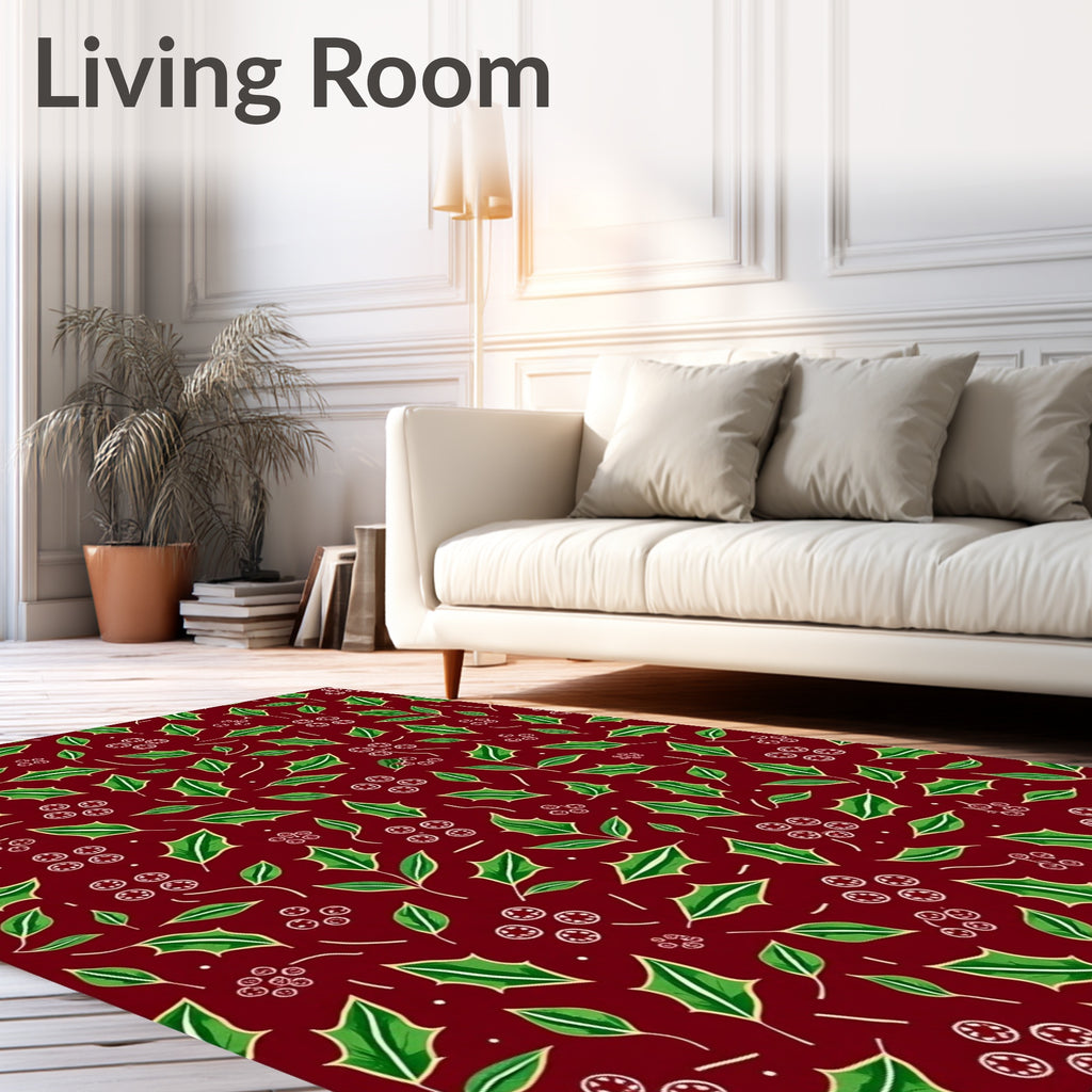 Christmas Red Green Holly Berry Swirls Rug