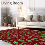 Christmas Red Green Holly Berry Swirls Rug