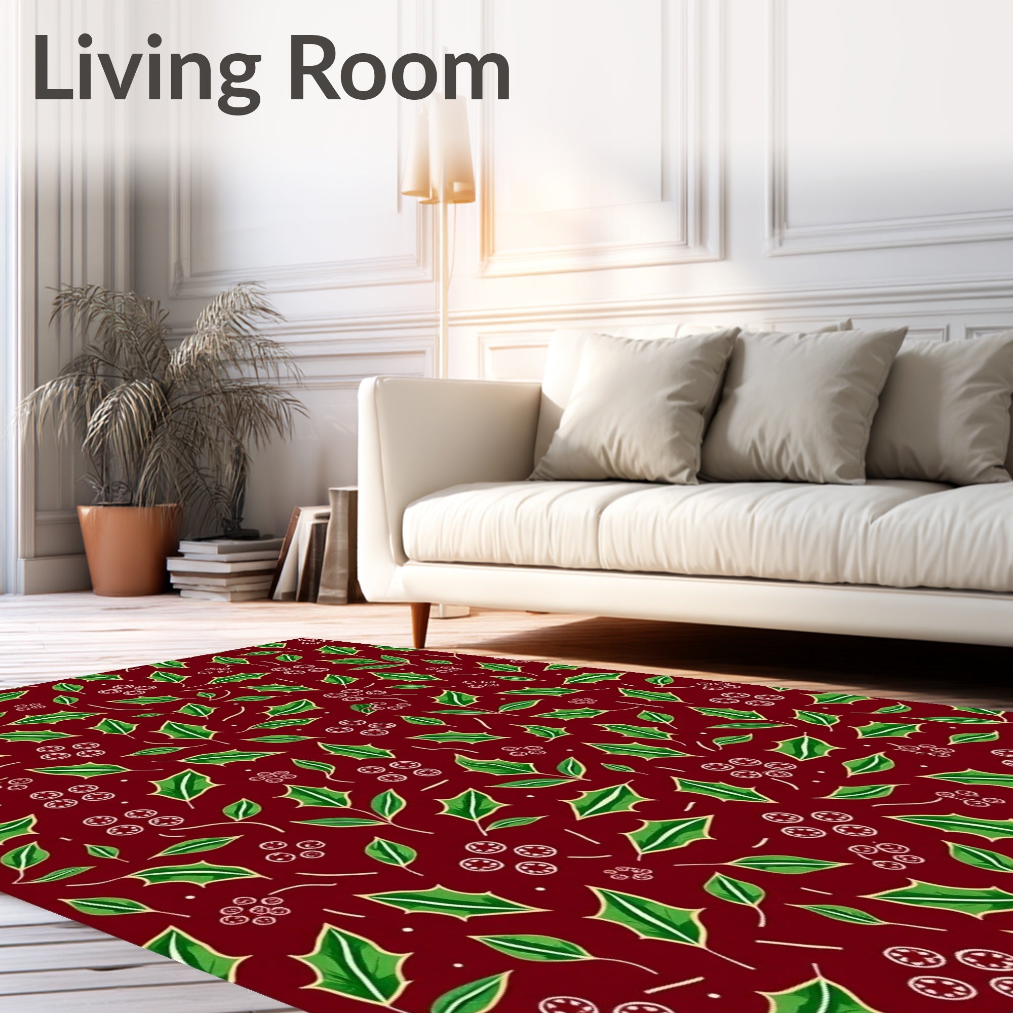 Christmas Red Green Holly Berry Swirls Rug
