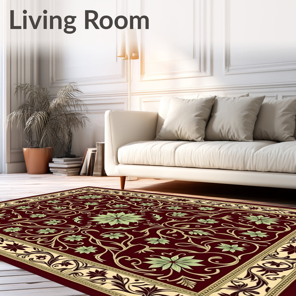 Ornate Crimson Floral Vines Rug