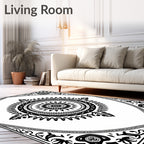 Black White Central Medallion Ornament Rug