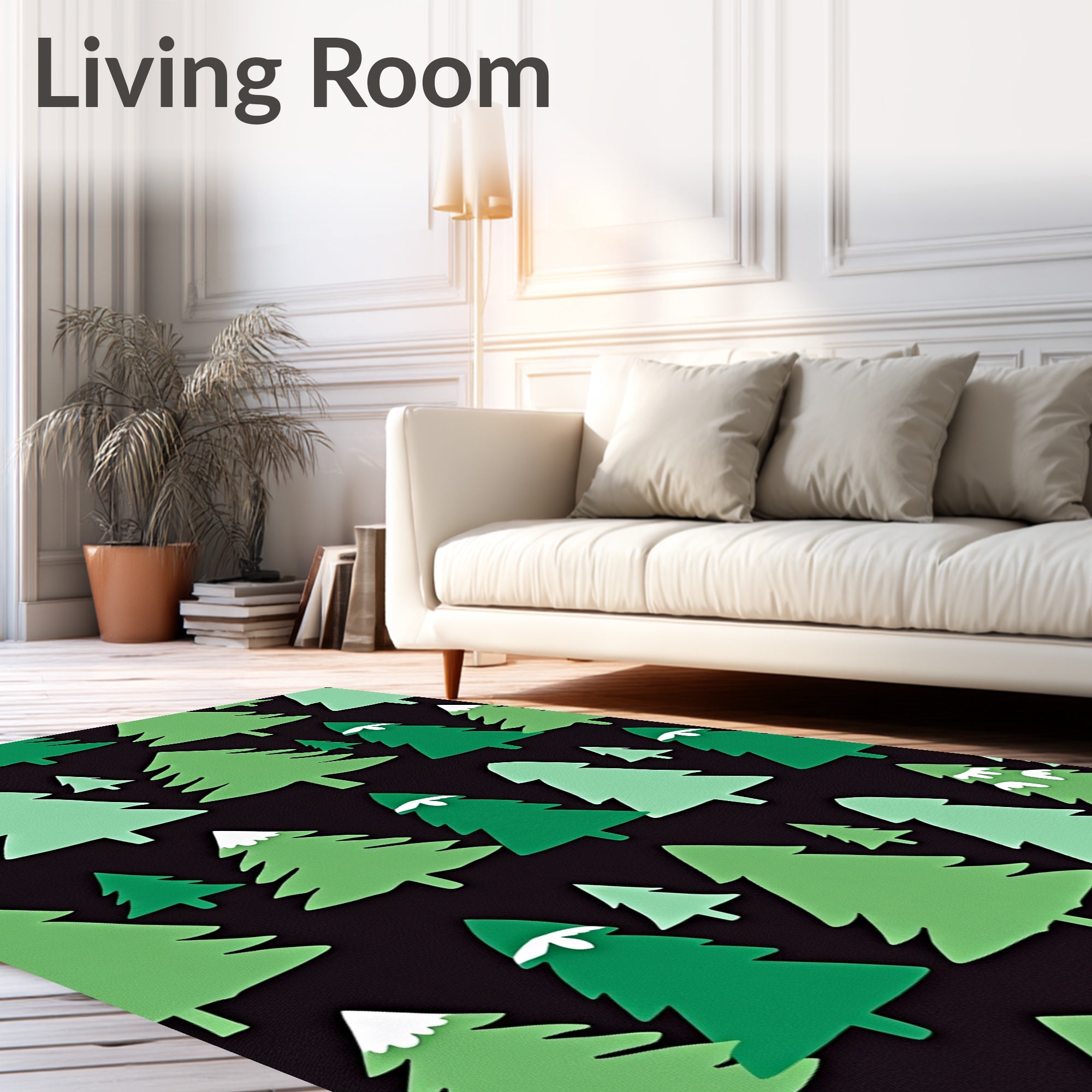 Forest Green Snow-Capped Fir Trees Rug