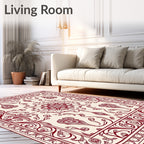 Crimson Floral Scroll Border Rug