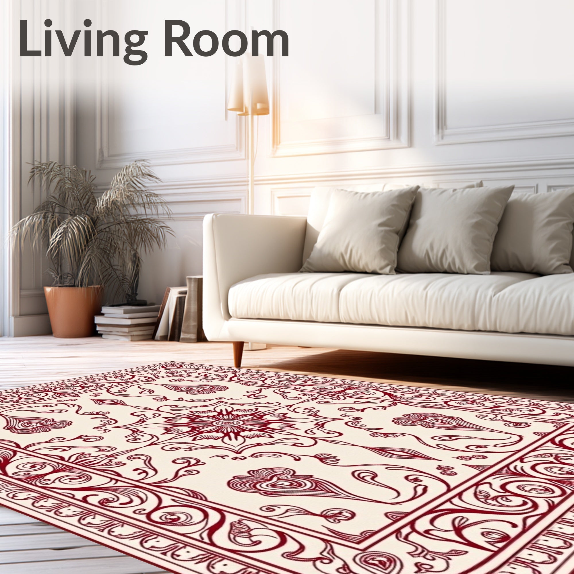 Crimson Floral Scroll Border Rug