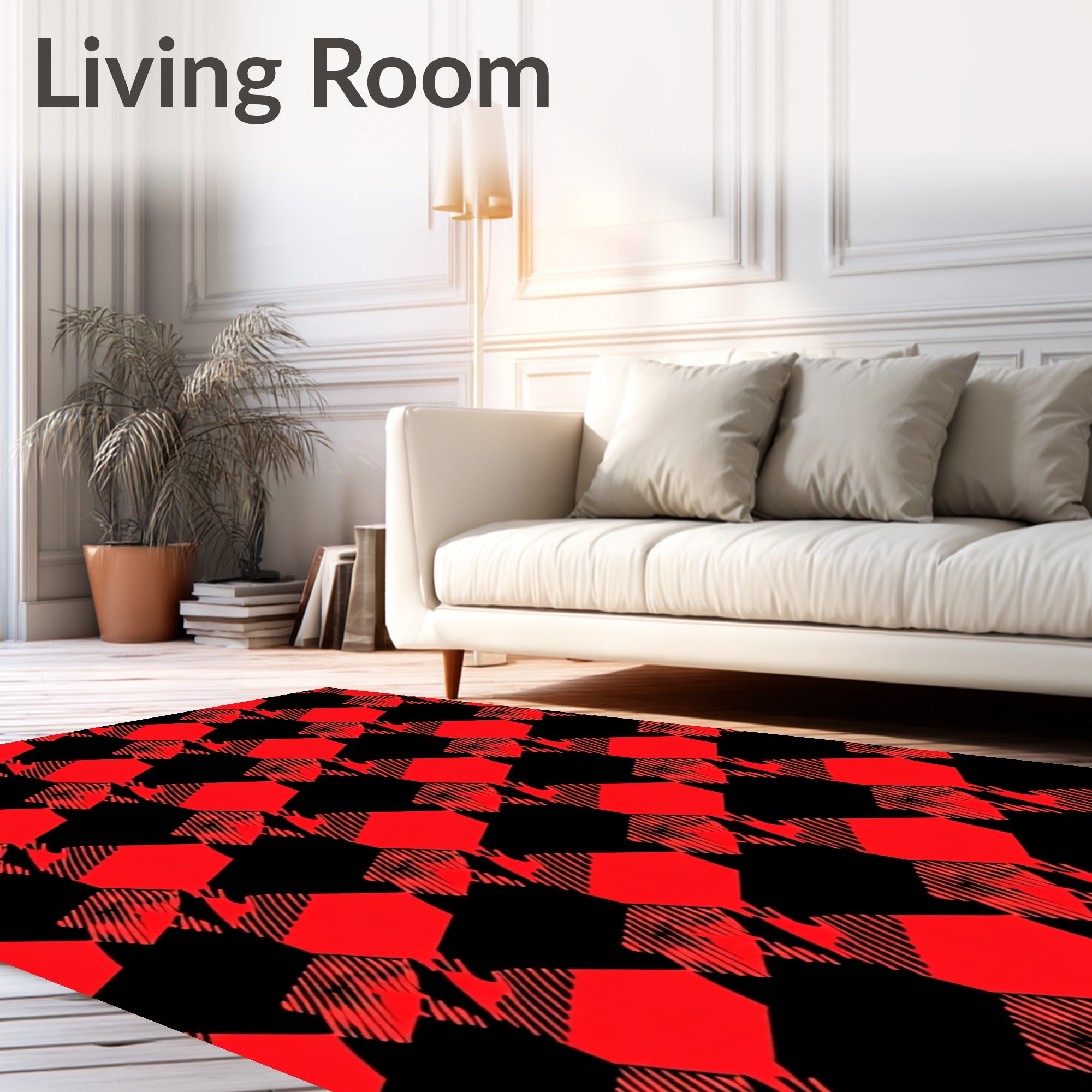 Bold Red Houndstooth Geometric Rug