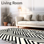 Black Ivory Interlocking Chevron Geometric Rug