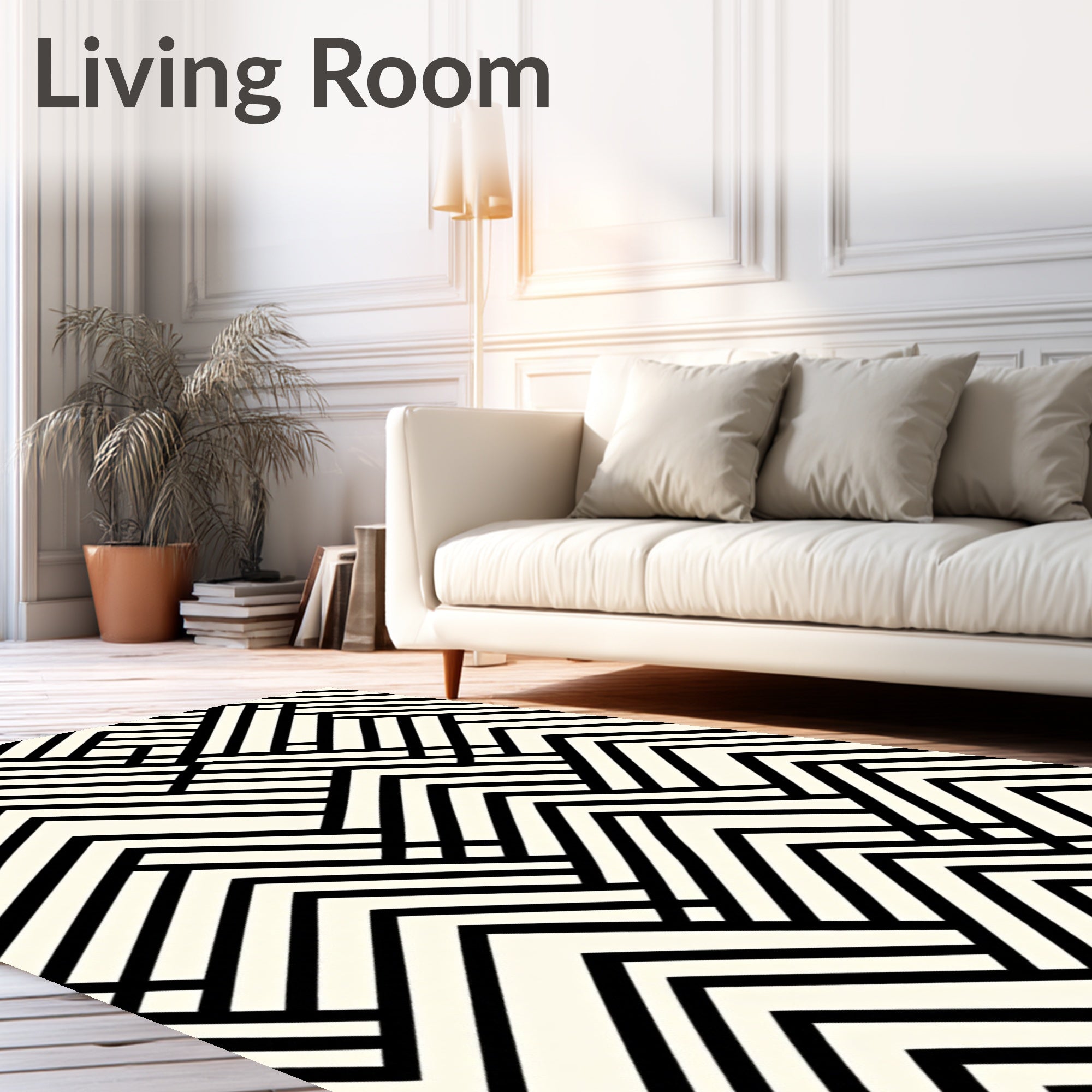 Black Ivory Interlocking Chevron Geometric Rug