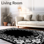 Vintage White Rose Floral Border Rug