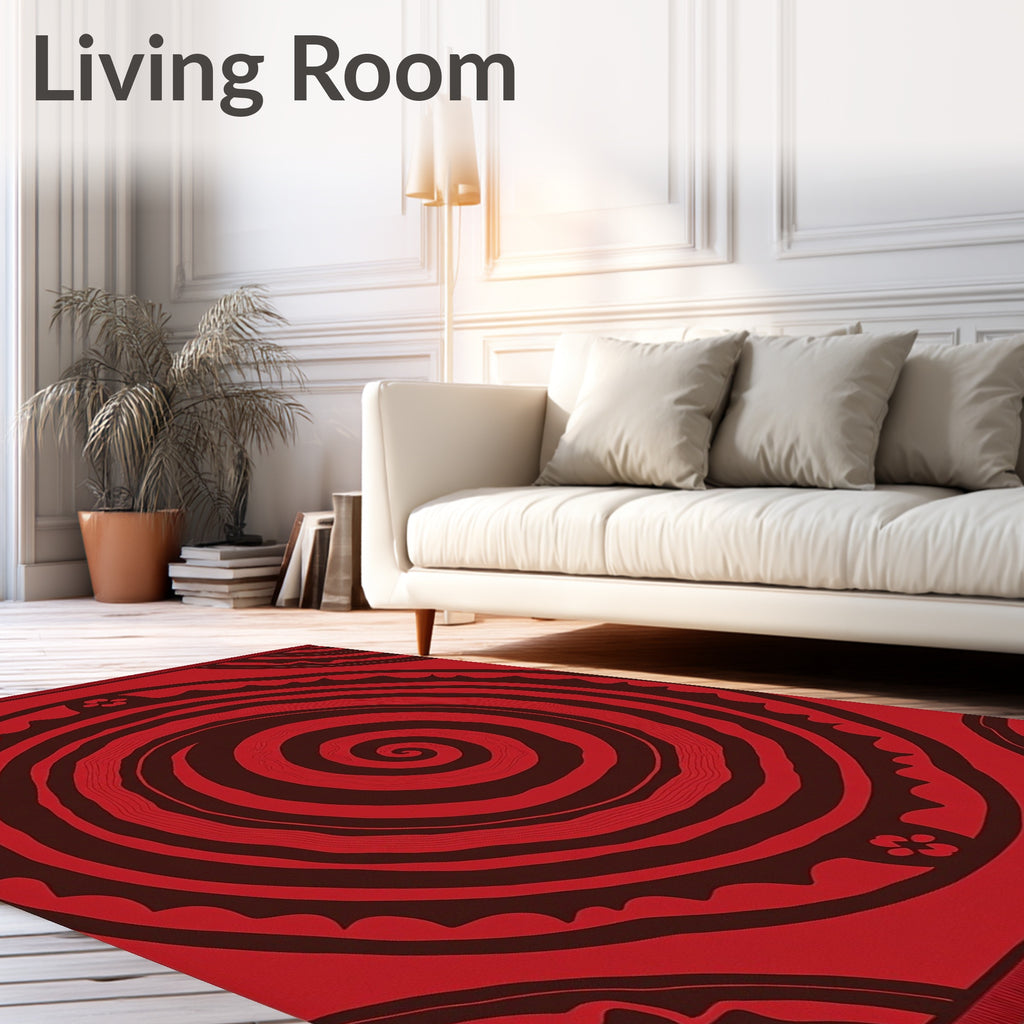 Crimson Spiral Swirl Abstract Rug