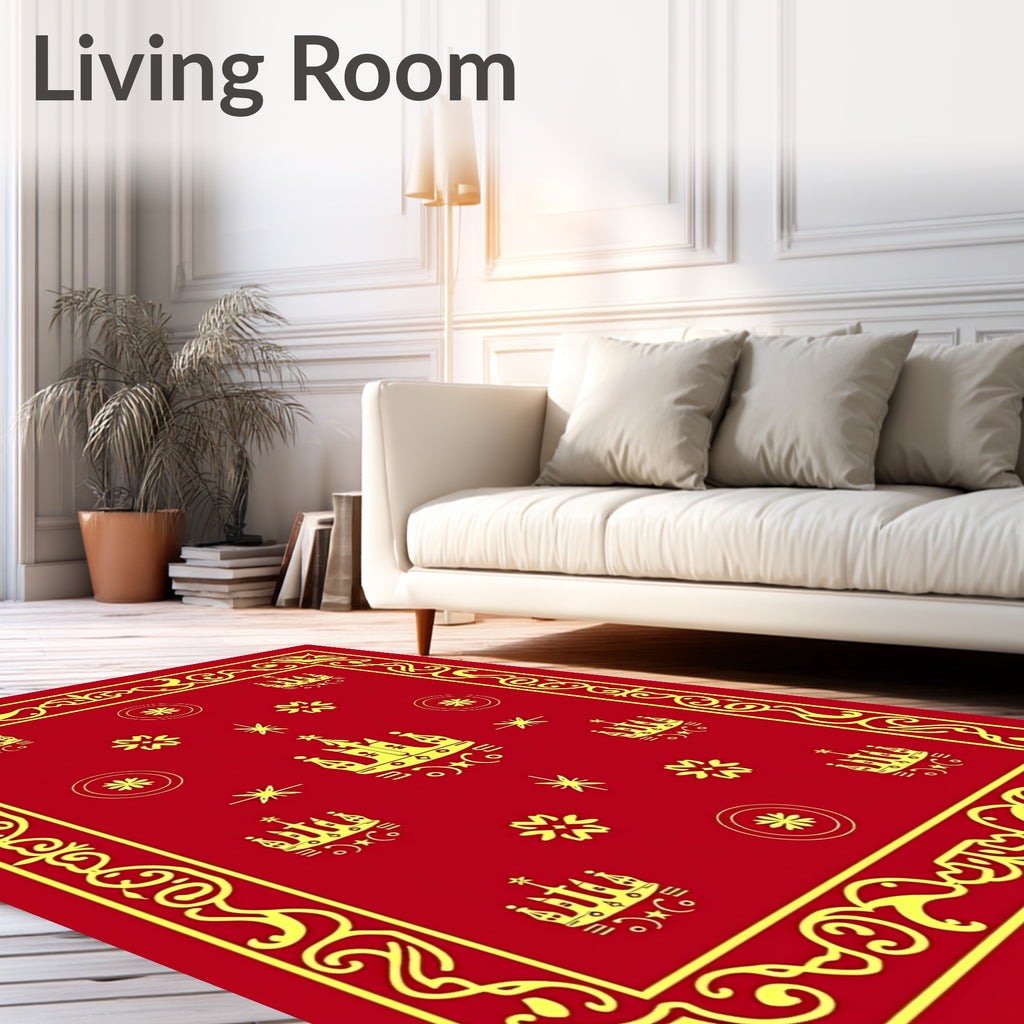 Red and Gold Crown Floral Border Rug