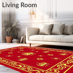 Red and Gold Crown Floral Border Rug