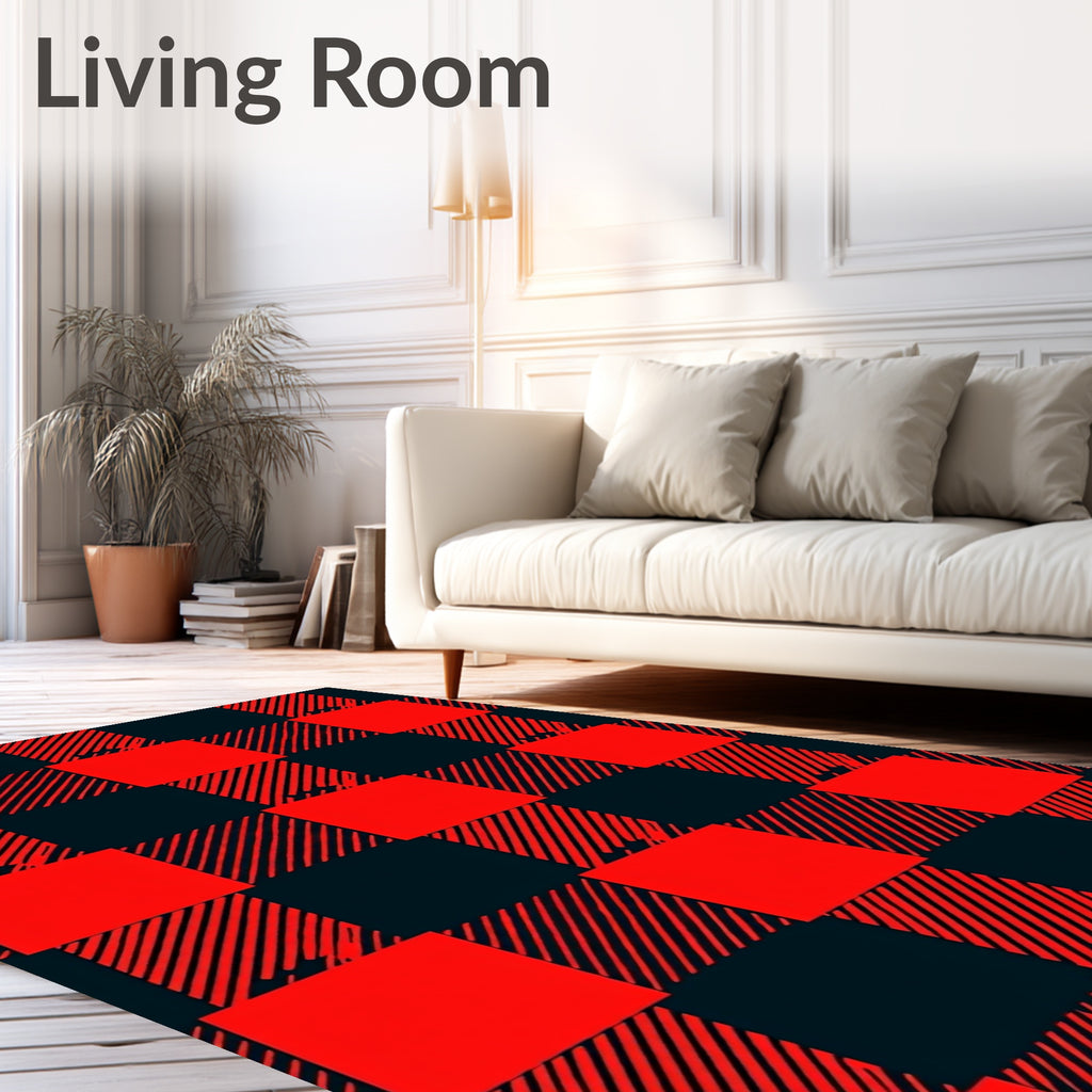 Bold Red Checkered Plaid Rug