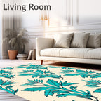 Teal Branch Botanical Cream Background Rug